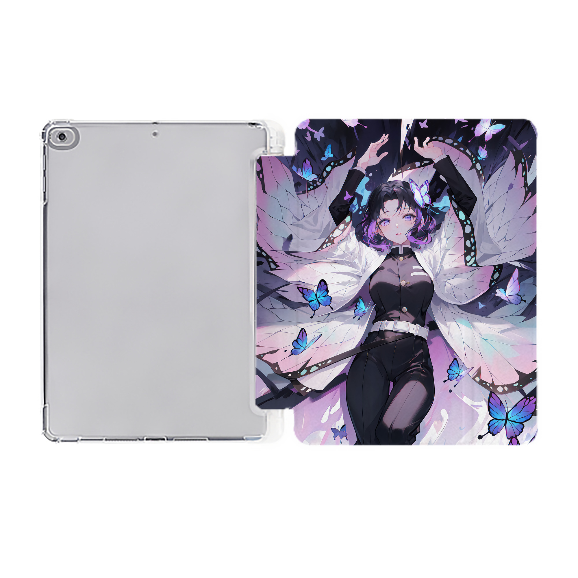 （画像用） 鬼滅の刃（きめつのやいば）蟲柱-胡蝶 しのぶ／こちょう しのぶ Kochou Shinobu IPad ケース ペン収納付き 三つ折りスタンド PUレザー×シリコン 対応機種9.5/10.5/10.9インチ
